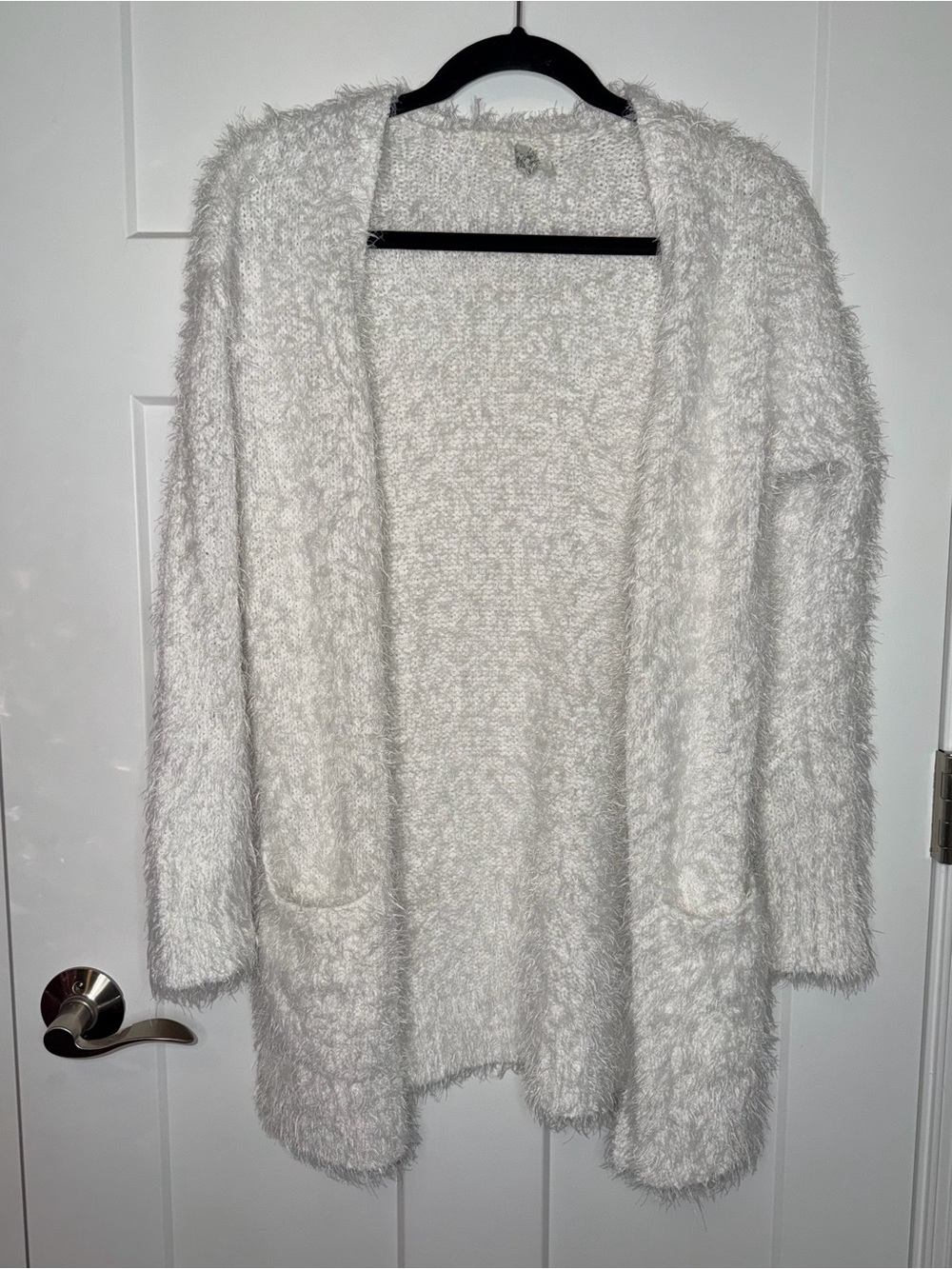 Mudd Fuzzy White Open Cardigan